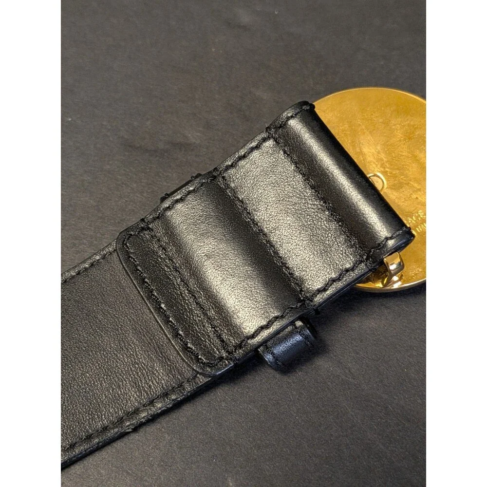Versace Men's Belt Gold Medusa Buckle Black Calfskin Leather Belt **As Is See